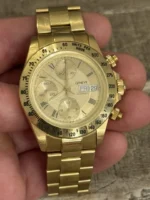 Montre homme chronographe automatique Genève 18 carats avec date et bracelet 18 carats - 137 grammes - Image 8