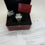 Montre automatique Cartier Santos 2018, cadran blanc, 39,8 mm, acier, WSSA0009 B+P