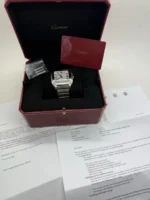 Montre automatique Cartier Santos 2018, cadran blanc, 39,8 mm, acier, WSSA0009 B+P