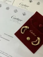 Boucles d'oreilles Trinity Cartier Panthère Cougar en or jaune, blanc et rose 18 carats, service 2025