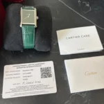 Montre Cartier Tank pour homme, acier inoxydable, cadran vert, 25 mm, quartz, WSTA0056