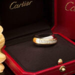 Bague Cartier avec diamants carrés, or blanc 750, bicolore