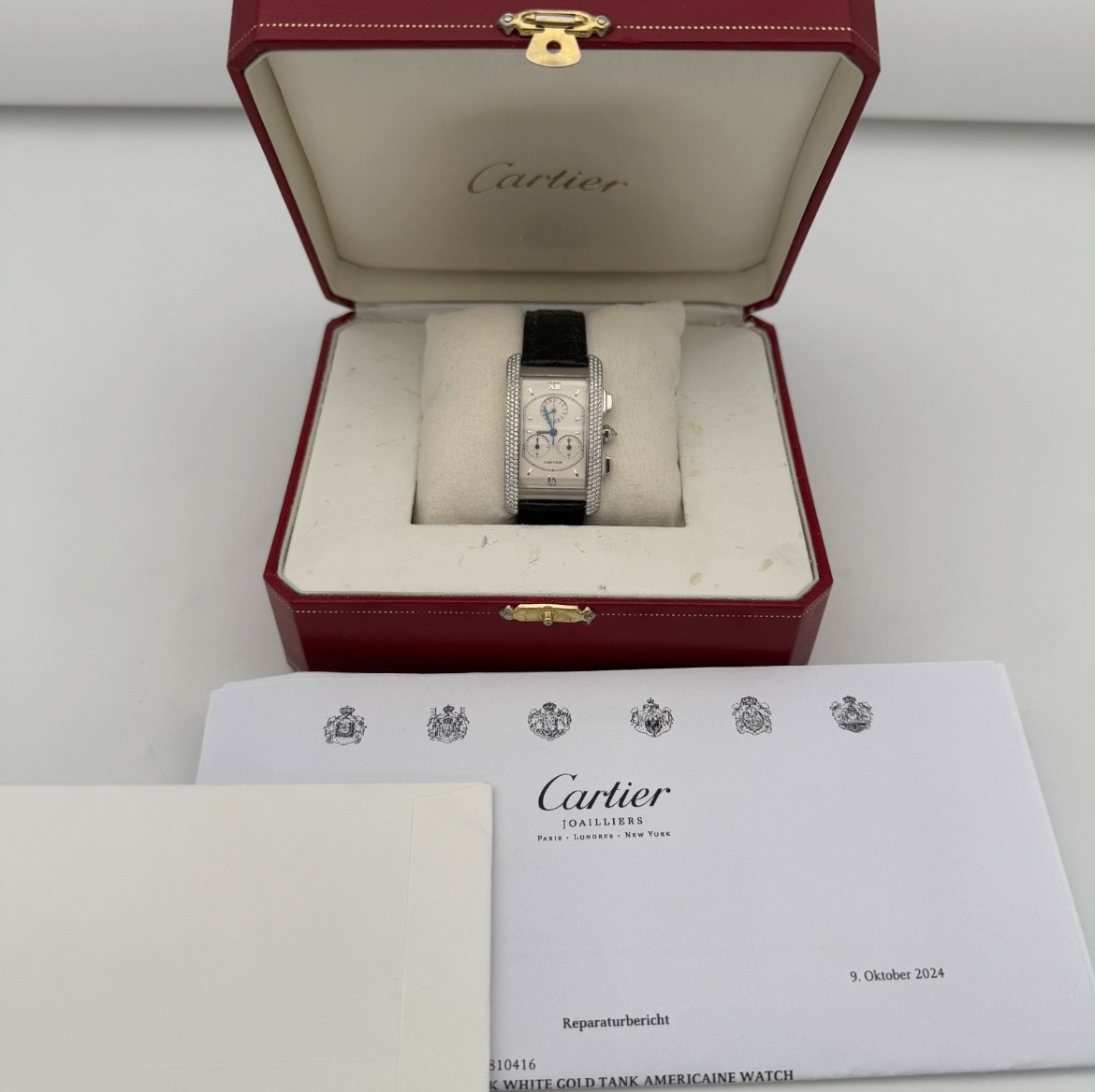 IMG_0307.jpeg Cartier Tank Américaine Chrono 18 carats, sertissage diamants d'origine - Image 1